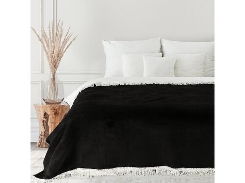 Mäkká obojstranná deka so strapcami - Akryl 1 čierna - biela